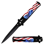 US Flag Handle Push Button Italian Style Switch Blade Pocket Knife